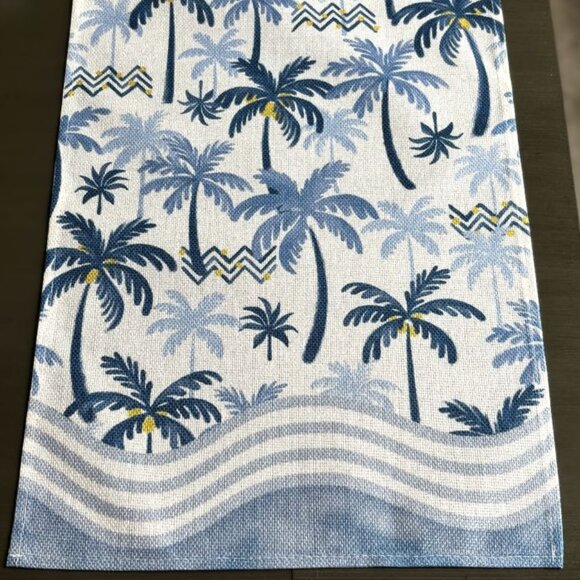 Versatile Tropical Oceanic Blue Mediterranean Date Palm Trees 72" Table Runner - Picture 3 of 6